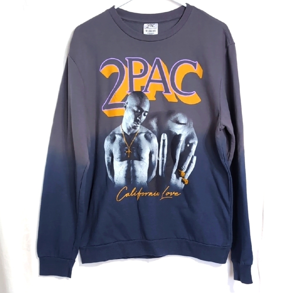 2Pac California Love Navy Grey Ombre Crewneck Graphic Sweatshirt Size Medium